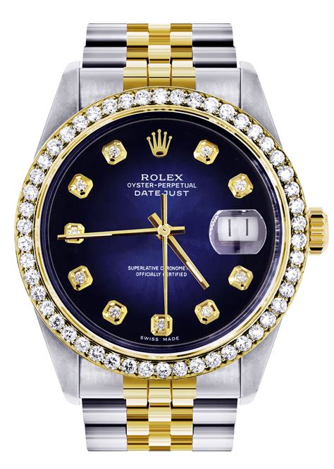 blue and gold rolex watch